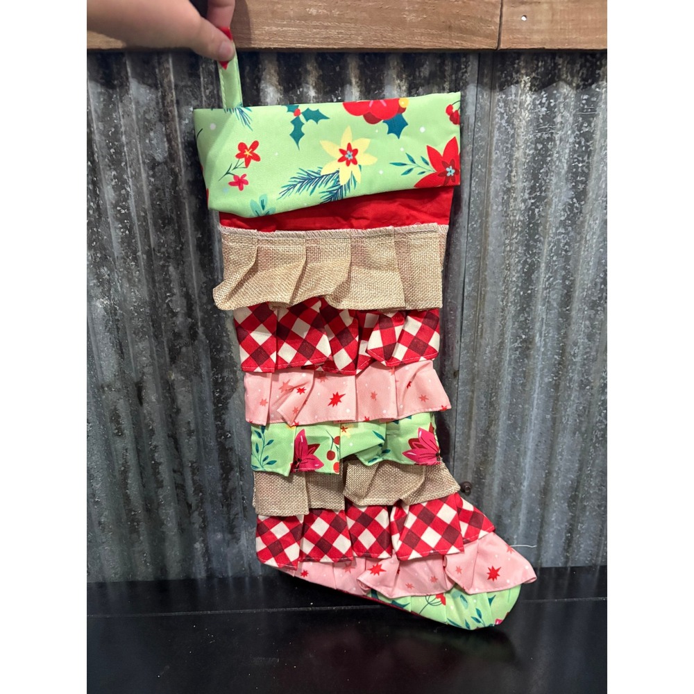 Pioneer Woman Christmas‎ Stocking Rustic Ruffle Holiday Decor